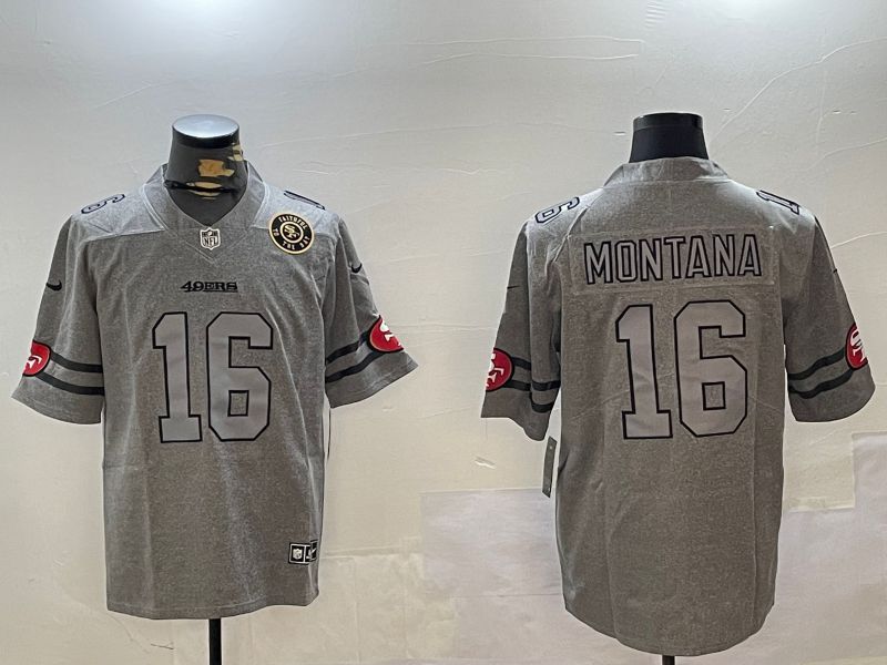 Men San Francisco 49ers 16 Montana Grey Throwback 2024 Nike Limited NFL Jersey style 12302